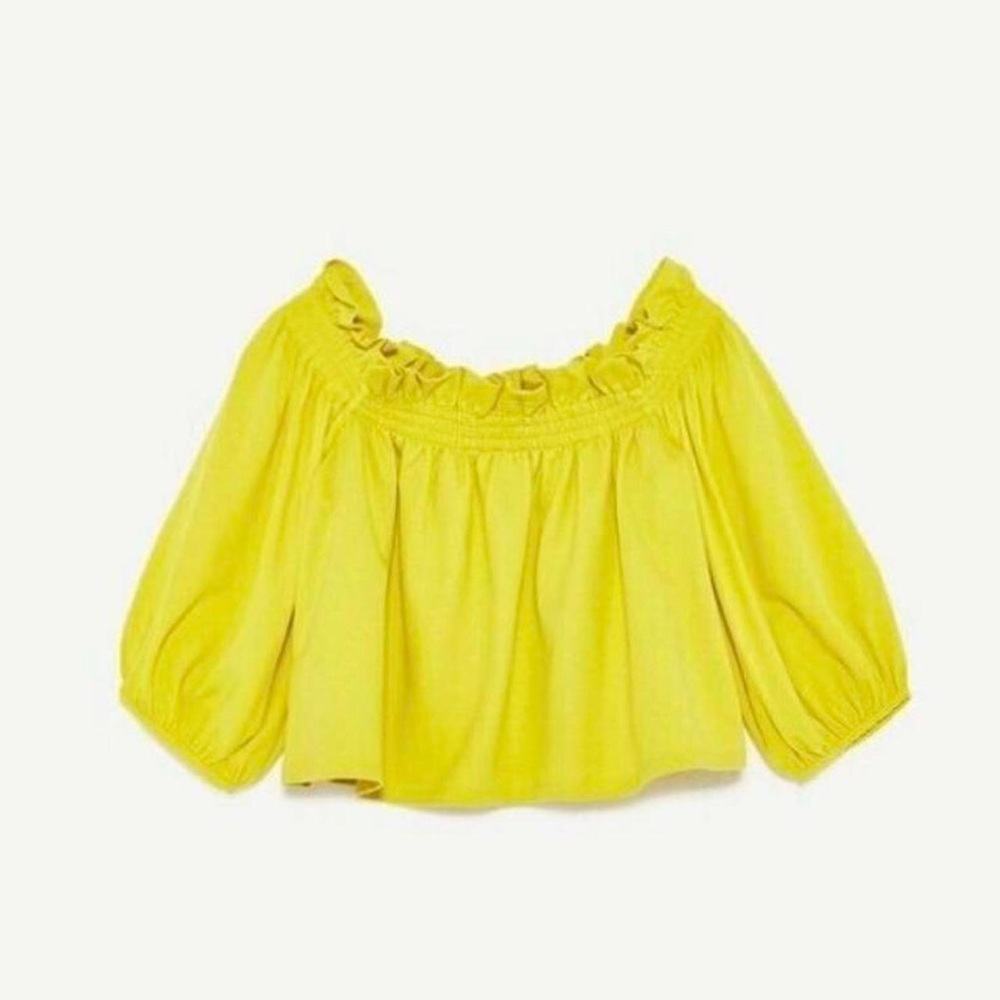 3 for $15 Zara Bright Yellow Off the Shoulder Ruffle Top Neon Y2K Summer Bright